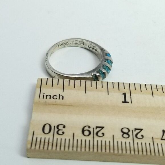 Vintage Sterling Silver Blue Inlaid Band Ring, Size 5 Band, Made in Mexico - Picture 8 of 9